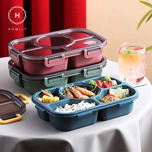 HOMLLY 5 Compartments Leakproof Salad Bento Lunch Box Container