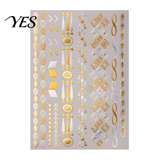 Adesivo Tatuaggio Rimovibile Colore Metallico Oro Argento per Donne Ragazze, Tatuaggi Temporanei Decorazione Viso Corpo Braccio, Decalcomania Finta Impermeabile Matrimonio
