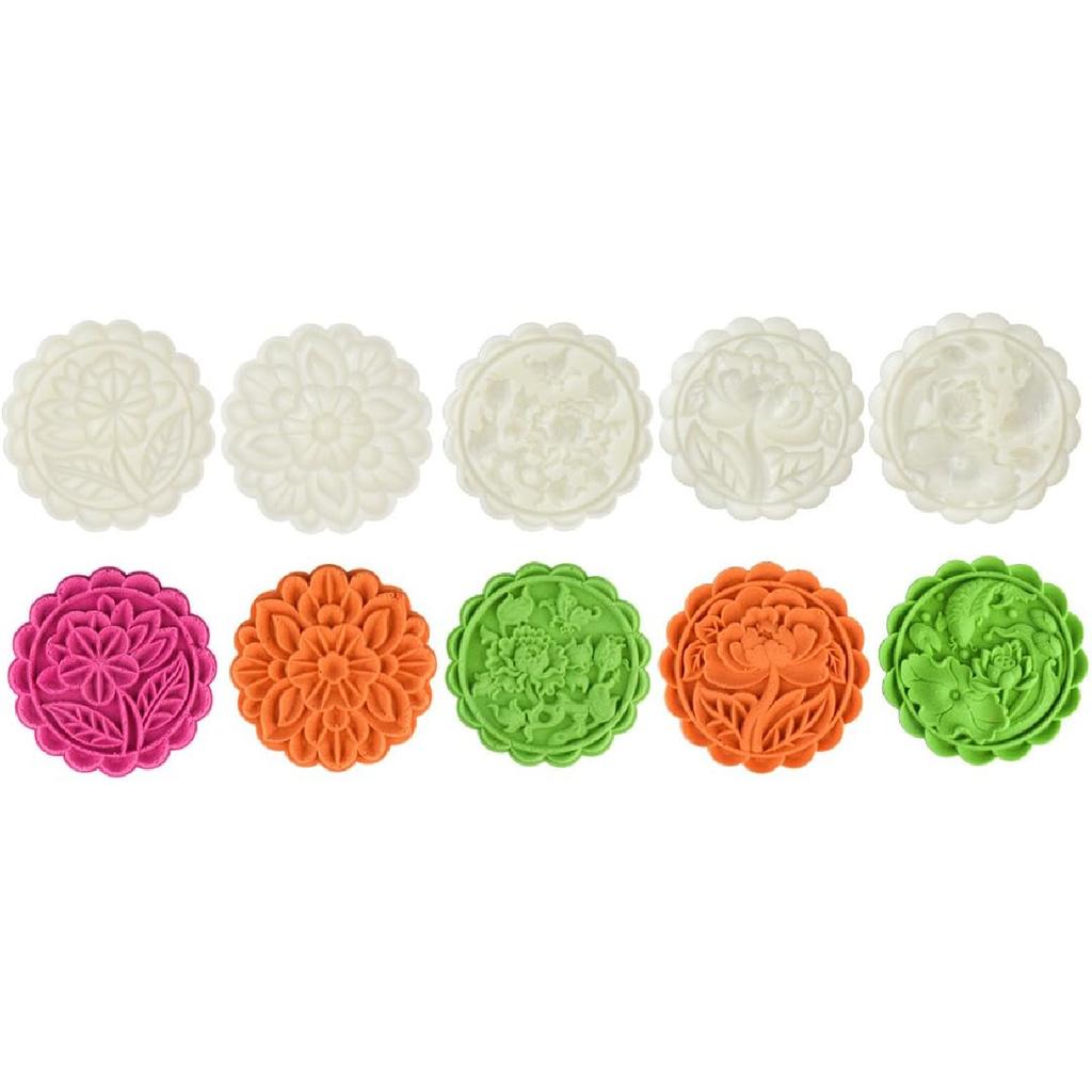 180g 5pcs Cookie Stamps Thickness Adjustable Moon Cake Mold Set, Cookie Press DIY Decoration Hand Press Cutter Cake Dessert Mold