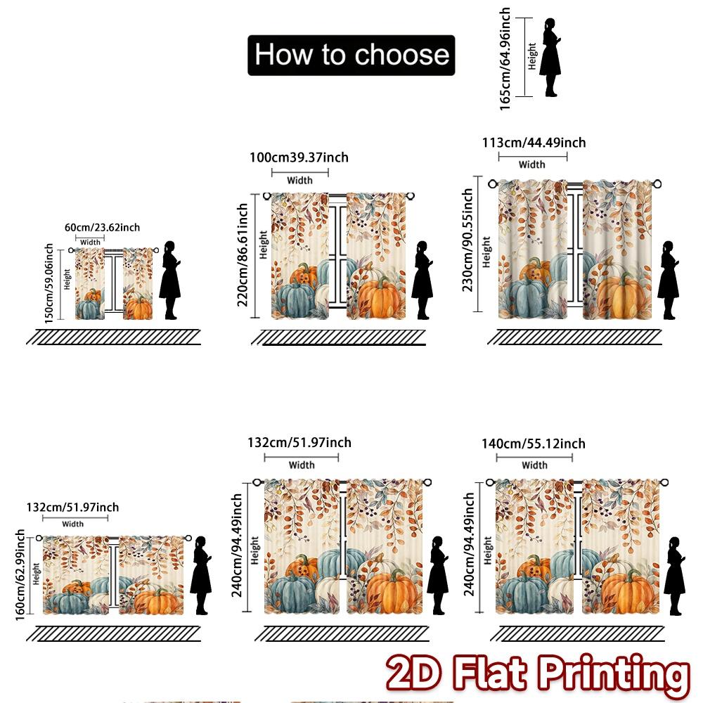 2pcs, 2D FLAT PRINTING Curtains (Without Rod) Autumn Abundance Halloween Festival Creative Curtains Machine Washable Fabric