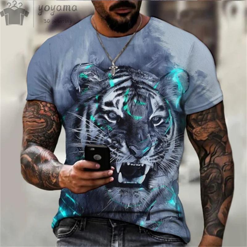 New Fashion Ferocious Tiger Animal 3d Printed T-Shirts Men Summer O-Neck Oversized XXS