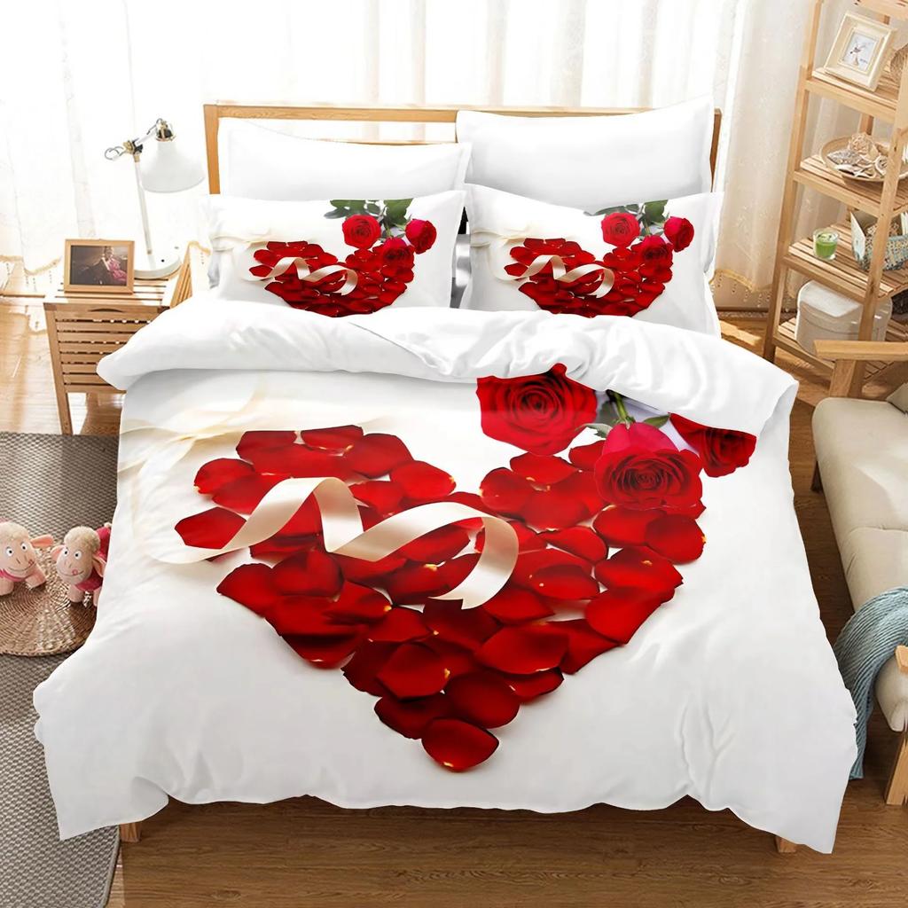 Love Red Rose Nevresim Takımı Housse De Couette Mutlu Sevgililer Günü/evlilik/düğün Nevresim Takımı Dropship Yatak Takımı - Çarşaf Yok
