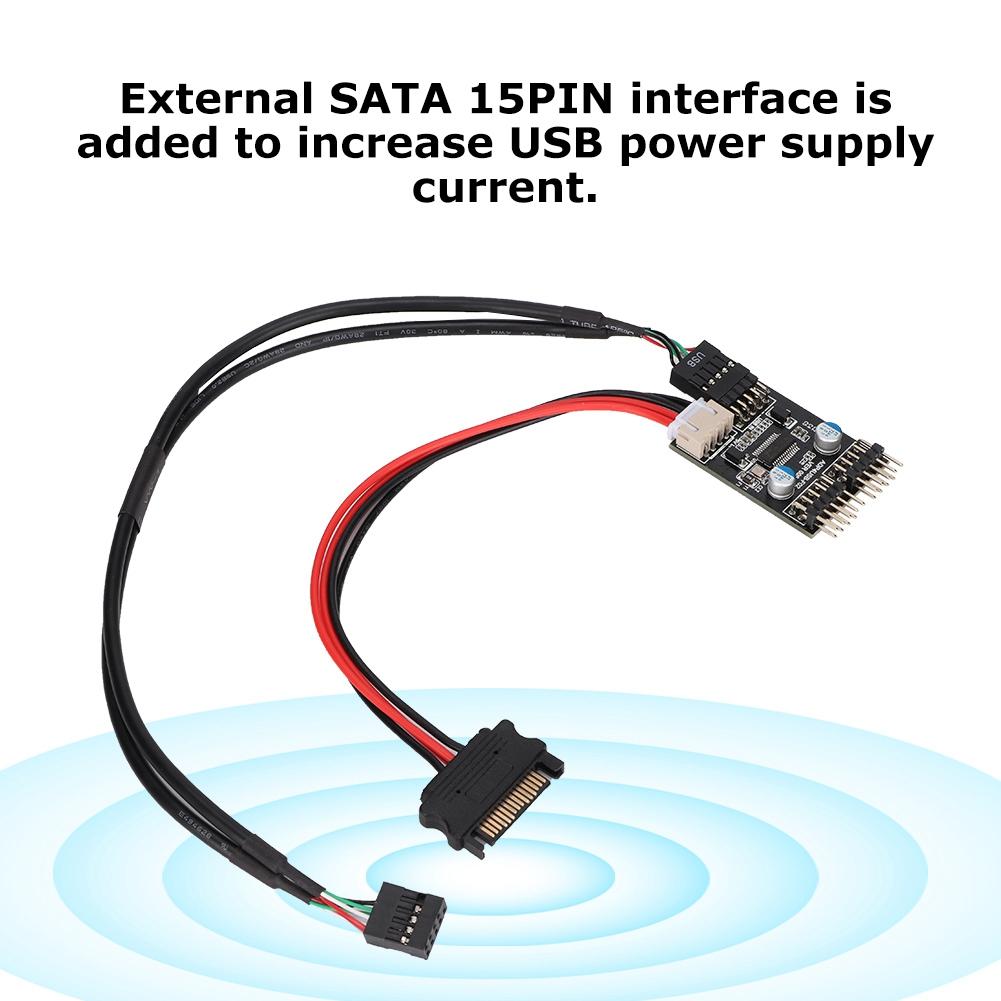 1 Male to 2 Male Port USB 2.0 Header 9PIN to Dual 9PIN Extension HUB with SATA Power Cable