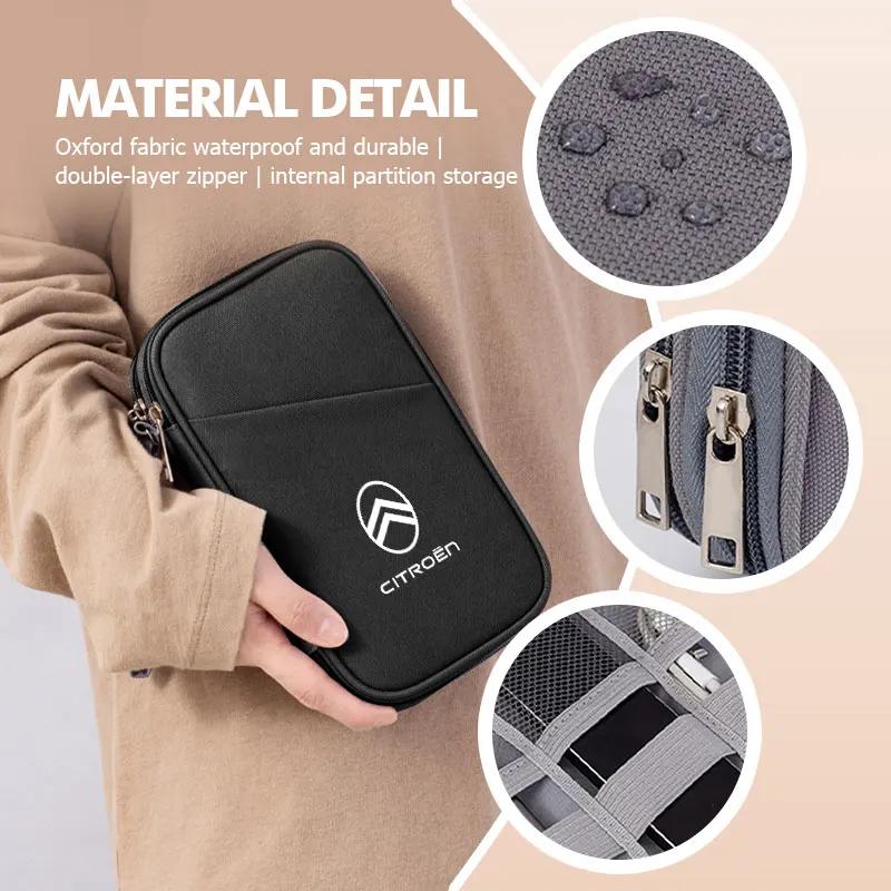 Travel Data Cable Organizer Pouch Carry Case Portable Storage Bag For Citroen C5 C1 C2 C6 C4L DS3 DS4 DS5 C-Elysee Grand