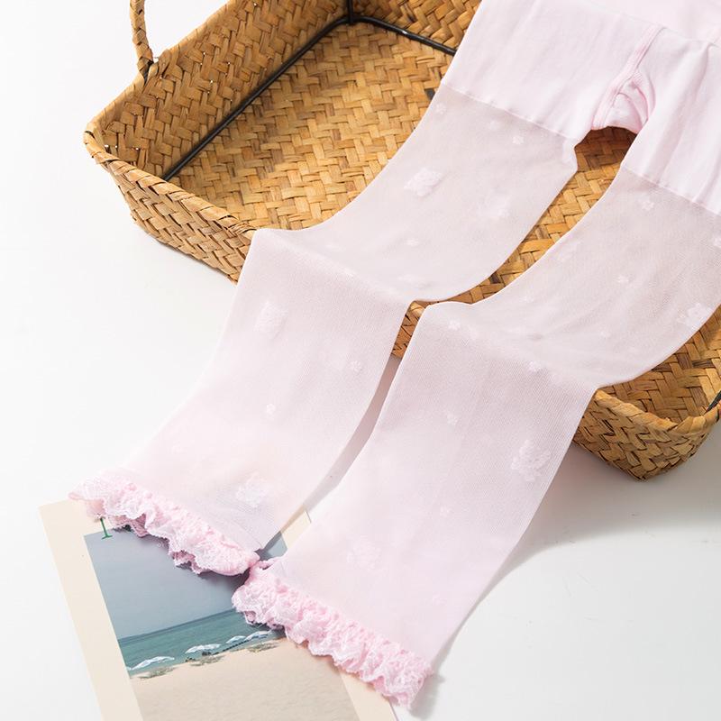 Children's Summer Lace Anti-Mosquito Pantyhose - White Thin Nine-Point Dance Socks