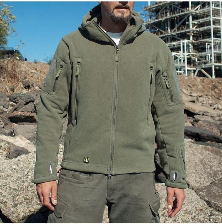Men's Warm Tactical Fleece Hoodie Jacket Military Polar Thermal Outerwear for Hiking Outdoor