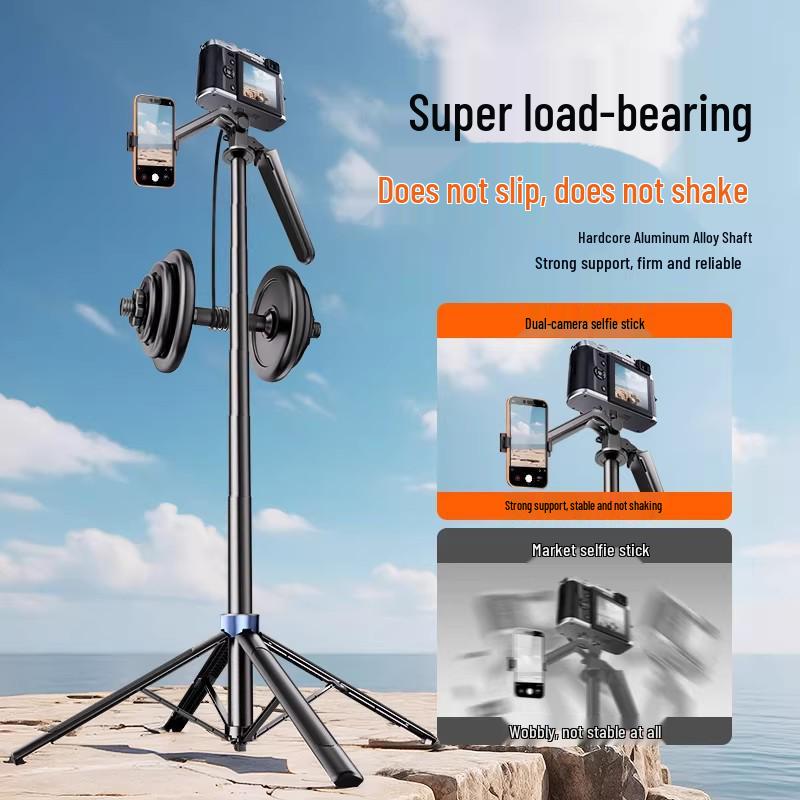 Dual-Camera Anti-Shake Selfie Tripod for Live Streaming and Outdoor Photography