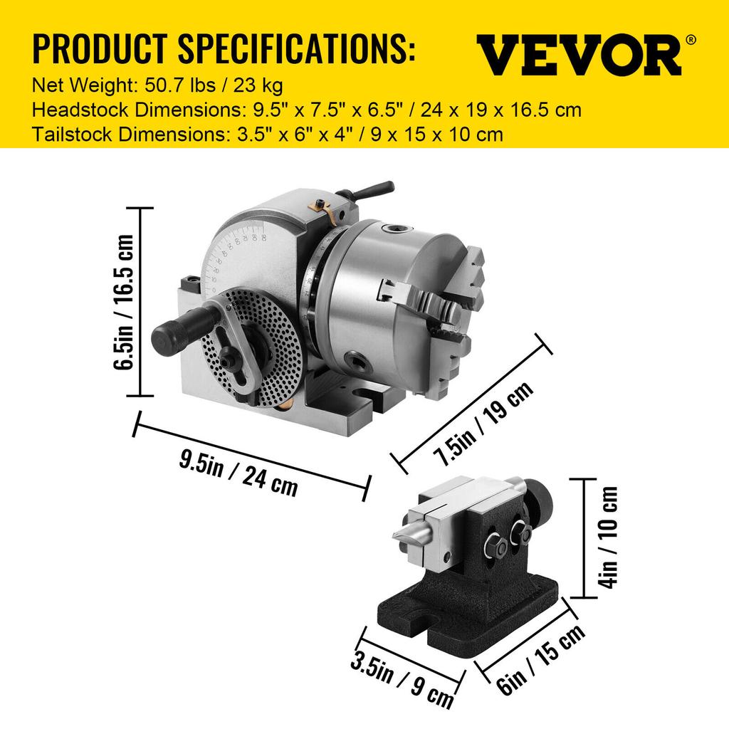 SucceBuy Dividing Head Precision Semi Universal BS-0 5" / 4" 3-Jaw Indexing Head Tailstock & Chuck for Drilling Milling Grinding