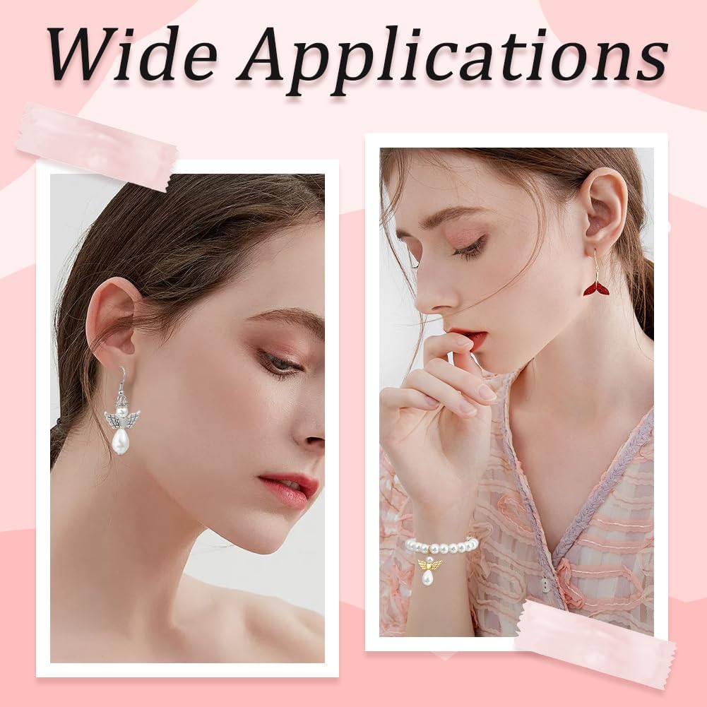 SUNNYCLUE 150Pcs Angel Wing Beads Wings Spacer Beads Gold Silver Alloy Guardian Angels Tibetan Fairy Wings Heart Shape Bead for DIY Earring Necklace