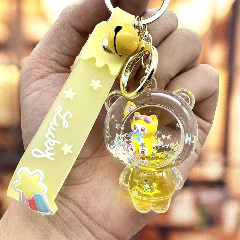 Cartoon Big Head Bear Quicksand Bottle Keychain Cute Lingna Bell Doll Pendant Couple Bag Drift Bottle Pendant