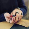 3Pcs Fashion Black Stack Plain Above Knuckle Band Midi Rings Jewelry Ring Set for Daily Wear