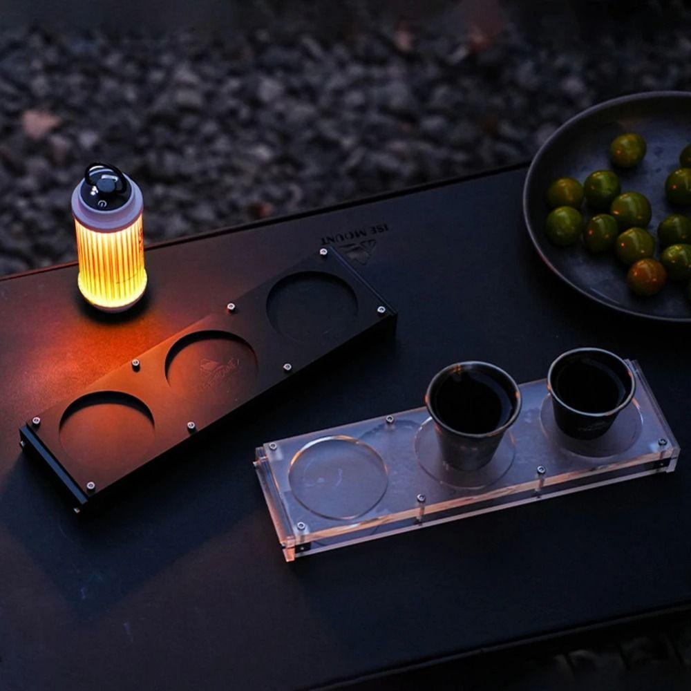 Double-Layer Camping Cup Holder 3-Slots Drinks Serving Board Portable Water Cup Shelf Tray  Picnic