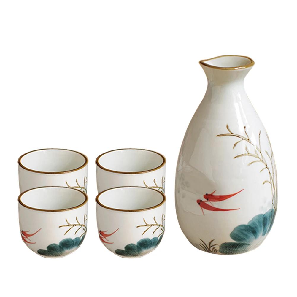 

1Bottle 4 Cups Japanese Sake Set Plain Printed Handmade Porcelain Sake Cups Porcelain Wine Bottle Porcelain Bottle For Drinking