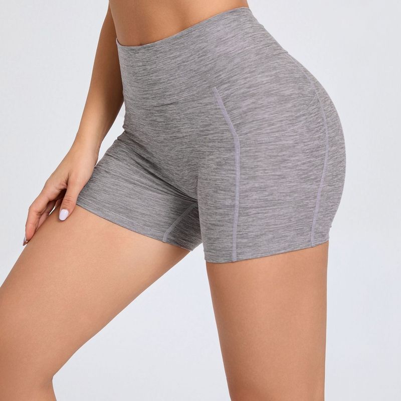 Deep V Peach Hip Raise Fashion Yoga Shorts Stretch Slim Looking High Waist Running Fitness Tight Pocket Sports Shorts Flower Ash S