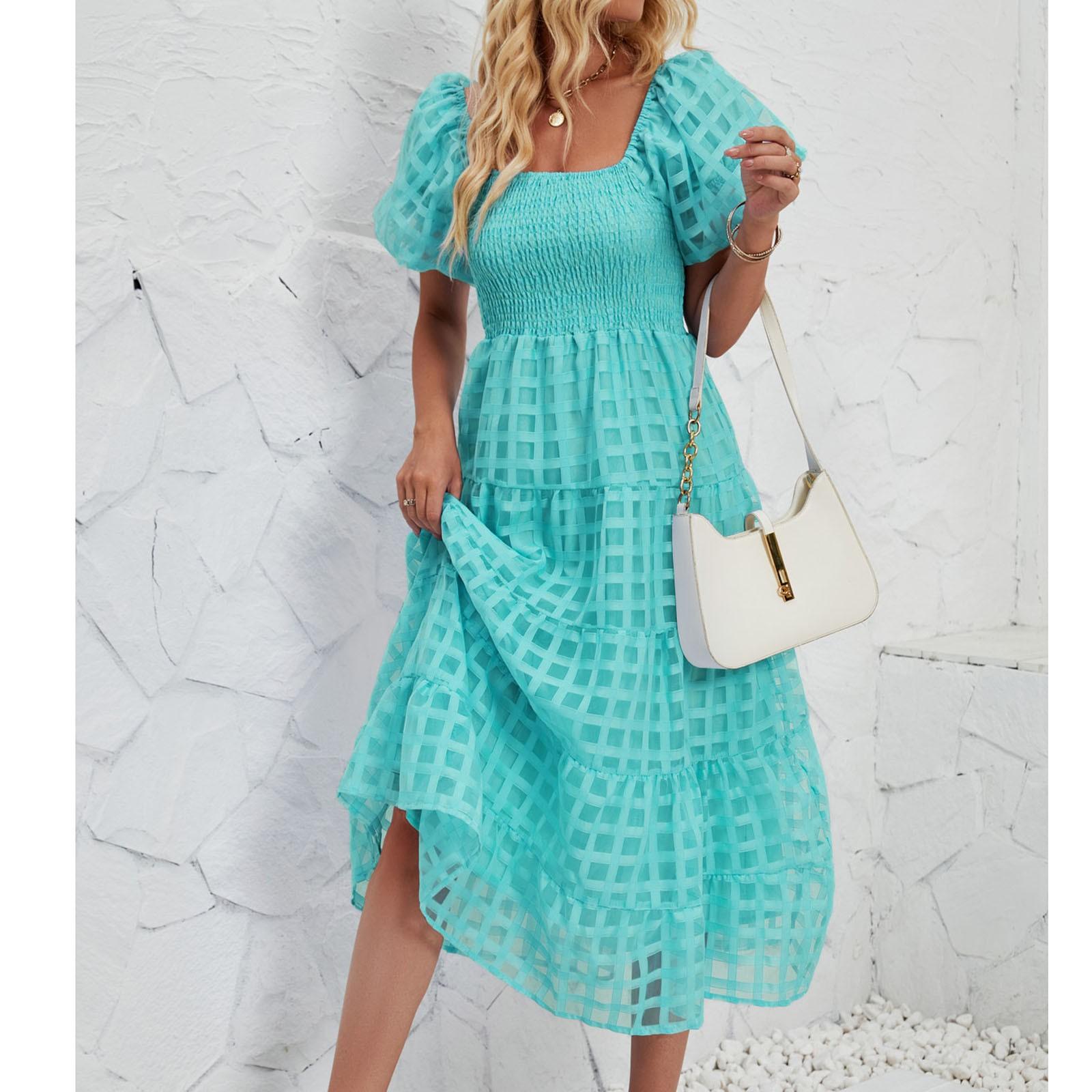 

Женское свободное и модное длинное платье, платье-фонарик с короткими рукавами, юбка А-силуэта XL циан