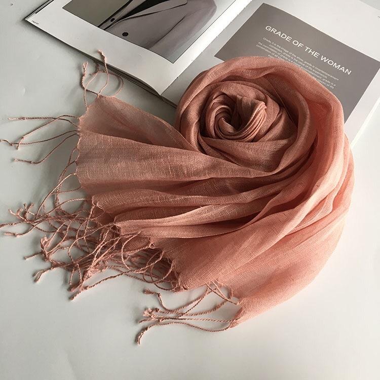 Japanese Fashion Pure Linen Scarf Solid Color Four Seasons Available Shawl Sunshade Fashion Women Silk Scarf Direct Supply