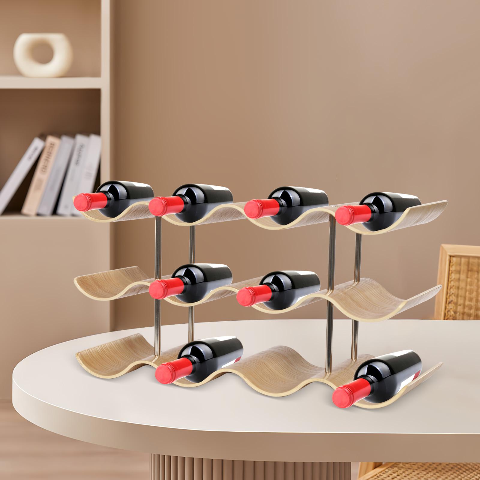 

3 Tiers Wood Wine Storage Rack,Wood Color Wavy Wine Bottle Holder Tabletop 41.5*15*22.5cm for Wine Cellars,Bars