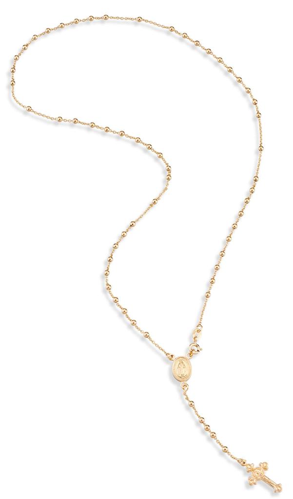 Miabella Italian 925 Sterling Silver or 18K Gold Plated Rosary Beads Cross Y Necklace Chain for 24 Sterling No Gemstones Women, Inches, Silver,