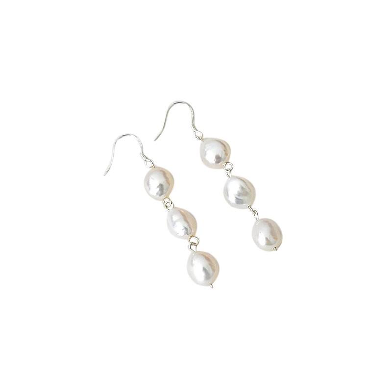 Natürliche barocke Süßwasserperlen-Ohrringe für Damen, langer Stil, Ganzkörper-Ohrringe aus 925er Silber, französische Vintage-Ohrringe