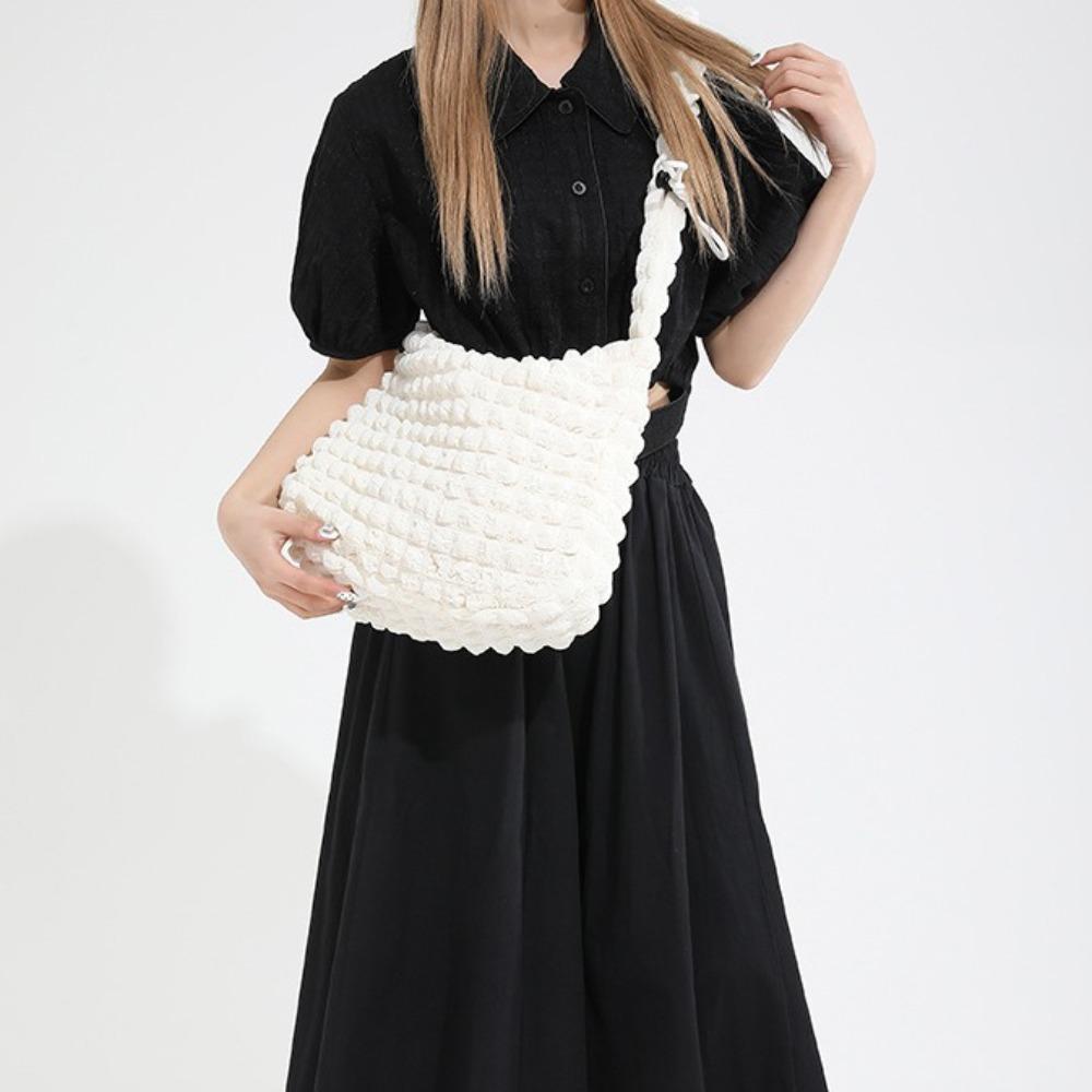 

Nylon Drawstring Cloud Bag Y2K Ruched Messenger Bag Zipper Pleated Purse Travel чорний