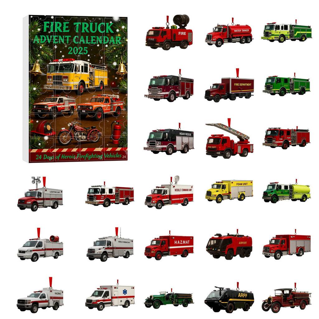 Julräddningsfordon Nedräkningskalender Akryl Julgransprydnad Med 24 Överraskningstillbehör För Julklappsutbyte