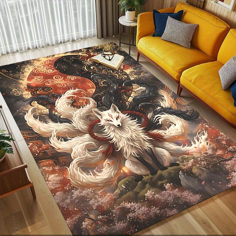 1pc Yin-Yang Fox Themed Rug for Home Decor, Non-slip Office Carpet, Chair mat, Outdoor Mat, Christmas and Halloween gifts-0731037
