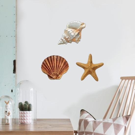 3 Pcs Beach Wall Decor Wooden Seashell Starfish Wall Decoration Rustic Ocean Coastal Nautical Wall Art for Living Room Bathroom Balcony