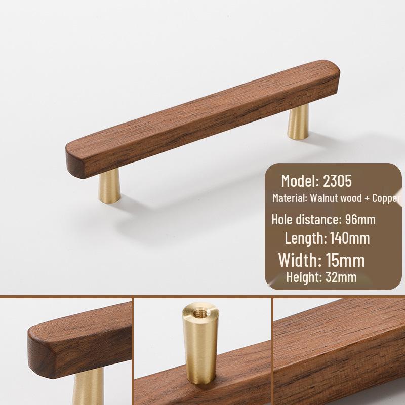 Japanese Minimalist Walnut Handle Solid Wood Cabinet and Wardrobe Drawer Handle