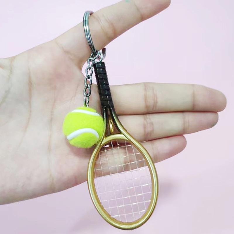 Tennis Keychain Pendant Wholesale Sports Tennis Racket Keychain New Simulation Craft Tennis Keychain Gift