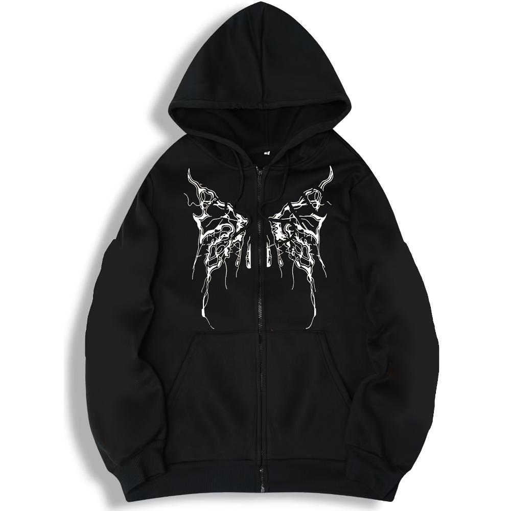 Autumn and Winter New Men s Hooded Fashion Trend Printed Casual Sports Hoodie Zipper Jacket S