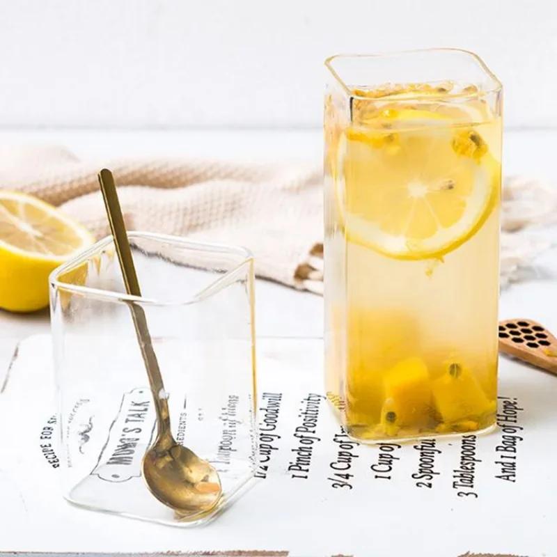 Fyrkantigt Enkelt Glas med Sugrör Klart Kall Dryck Juice Mjölkglas Rödvin Ölglas Kaffekopp Vattenglas Drickredskap