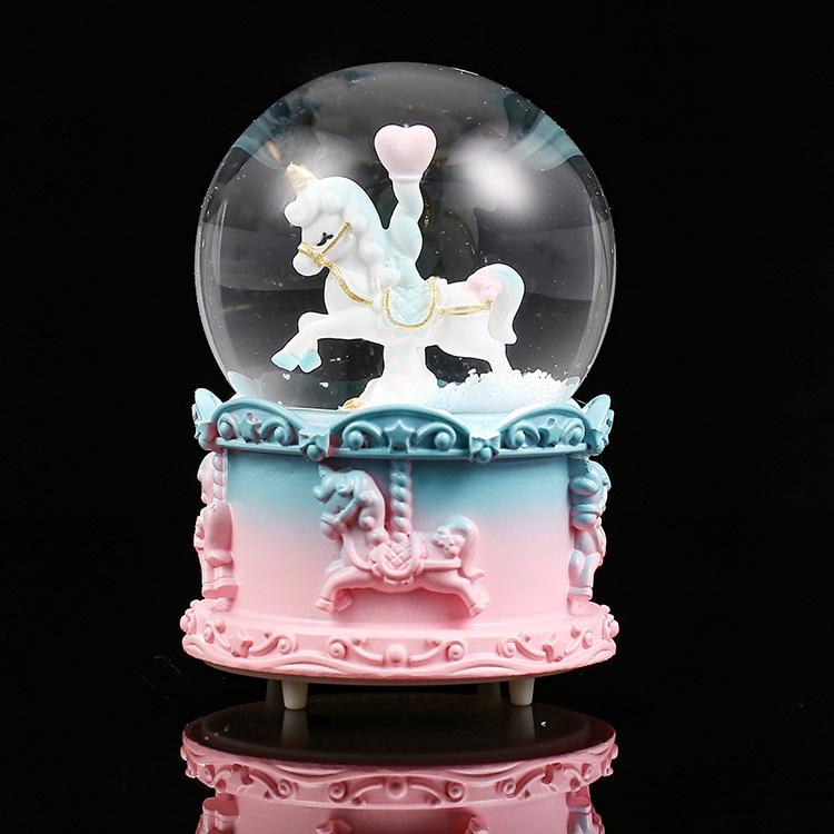 

Carousel Mini Crystal Ball Cartoon Figure With Light Home Night Light Cell Button StyleA
