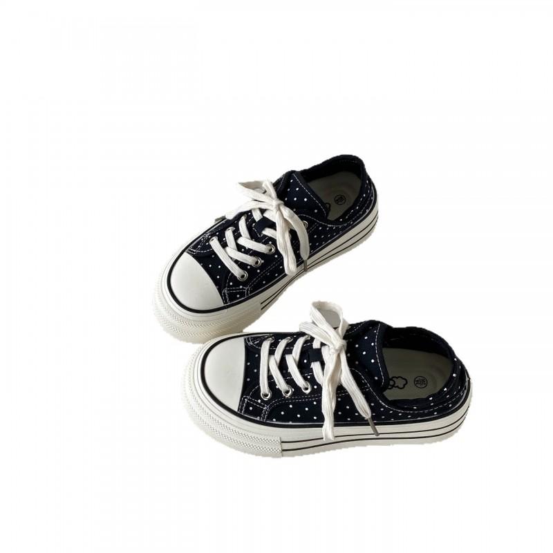 Girls Polka Dot Canvas Sneakers Low Top Slip-On Casual Shoes Fall Winter