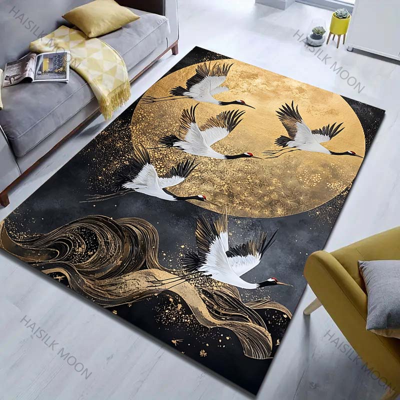 Weißer Reiher Pioniere Japanischer Kunstdruck Teppich für Schlafzimmer Wohnzimmer Bettseite Sofa Bodenmatte Moderne Heimdeko Bereichsteppich
