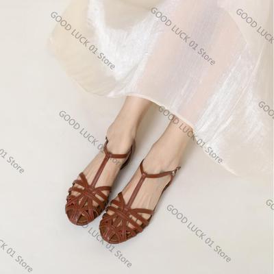 Fashion Braided Hollow Low-heeled Closed-toe Sandals for Women for Summer Outdoor Wear 2025 New Breathable Fashion Holiday Roman Shoes