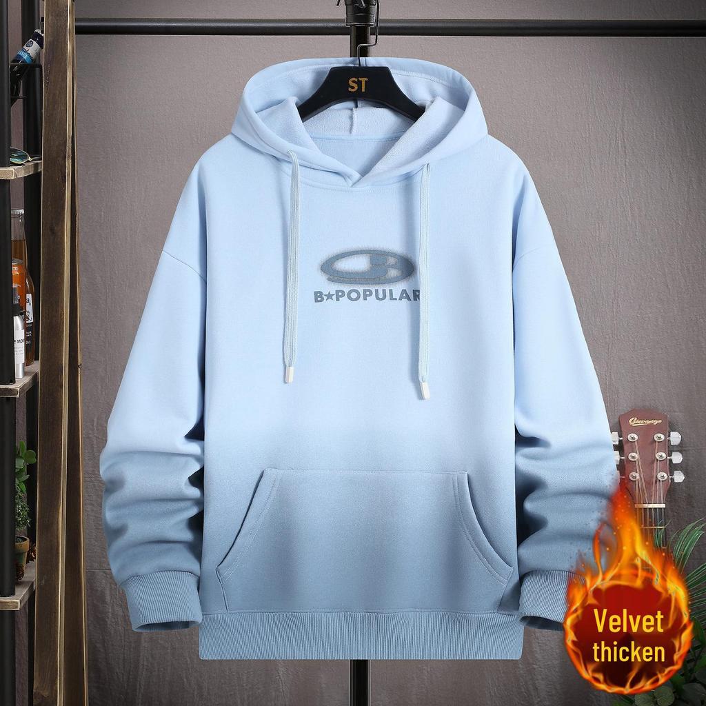 Gradient Color Block Hooded Sweatshirt for Boys, Junior High & High School Students - Plus Velvet, Thickened, Autumn/Winter Outerwear for Teens