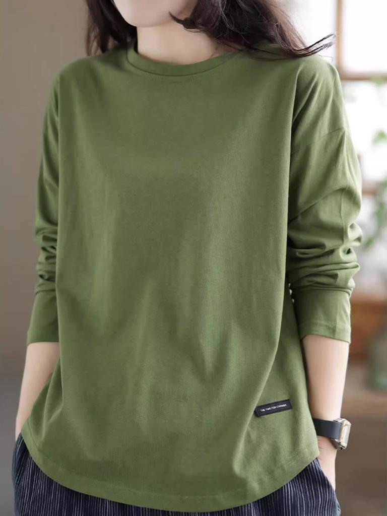 Maieu Dintr-o Singură Culoare Vintage Decupat Femei Toamnă Iarnă Stil Nou Casual Mânecă Lungă Largă Tricou Top Femei Trendy