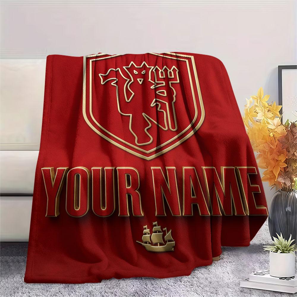 Custom Name,Manchester Red Devils Printed Flannel Blanket, Soft Throw for Bedroom Sofa, Washable,fan Merchandise, Great Gift.chl