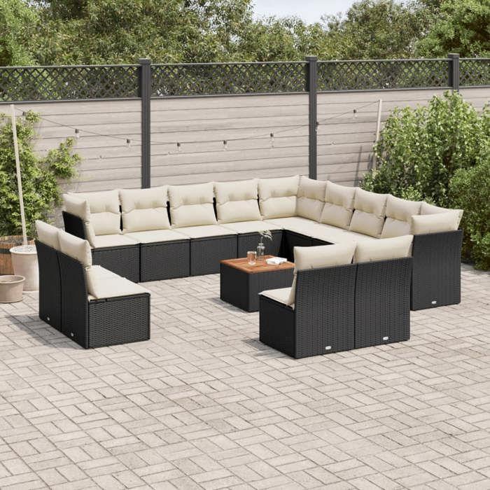 VidaXL Garden Lounge Set with Cushions 14 Pcs, Patio Sofas, Furniture Set, Outdoor Terrace Furniture, Black 3223935