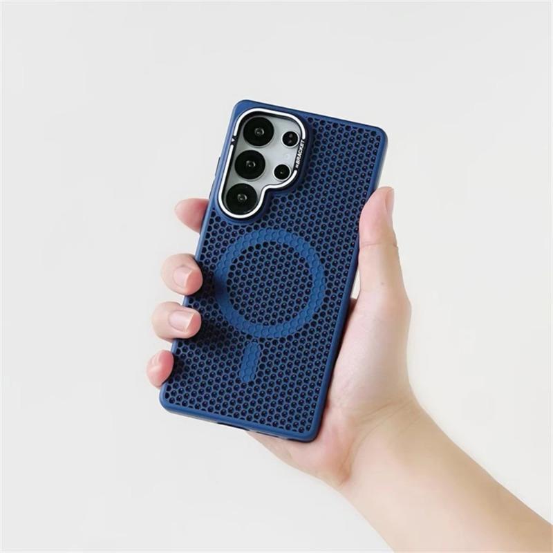 Coque Magnétique Bumper Refroidissante en Maille Nid d'Abeille pour Samsung Galaxy S2 Ultra S24 S23 Plus Support d'Objectif en Alliage Couvercle de Chargement Sans Fil