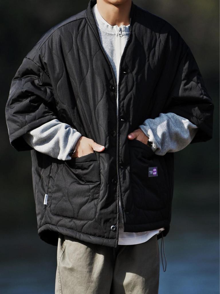 Unisex Retro Gourd Pattern Quilted Cotton Jacket - Short Sleeve Autumn/Winter Casual Outerwear