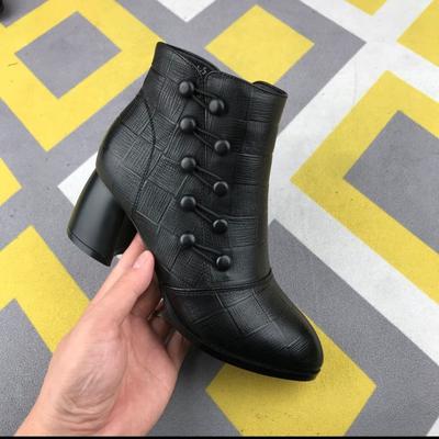 New Large-sized Women's Shoes, Mid-heel, Thick-heel, Pointed-toe Single Shoes