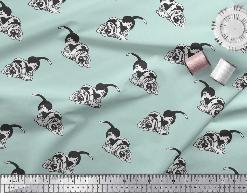 Soimoi Japonská krepová saténová tkanina Basset Hound Potisk šicí tkaniny metr 42 palců