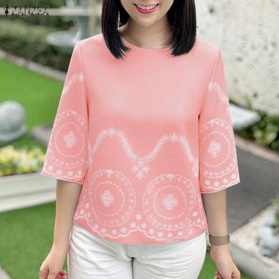 Dames Casual Ronde Hals 3/4 Mouw Losse Print Blouse