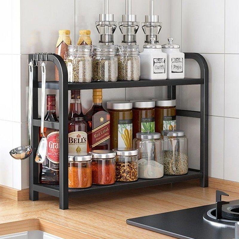 2-Tier Metal Countertop Rack Kitchen Storage Rack Space-Saving Multifunctional Rust-proof Rack for Cups and Condiments