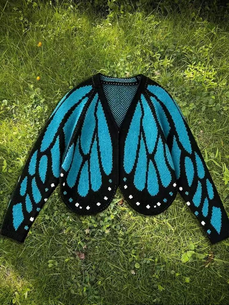 Color Block Butterfly Knit Cardigan with Batwing Sleeves