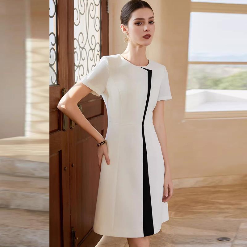 AD High-Fashion Women's Black & White Patchwork Suit Dress - Professional College Student Interview & Teacher Workwear