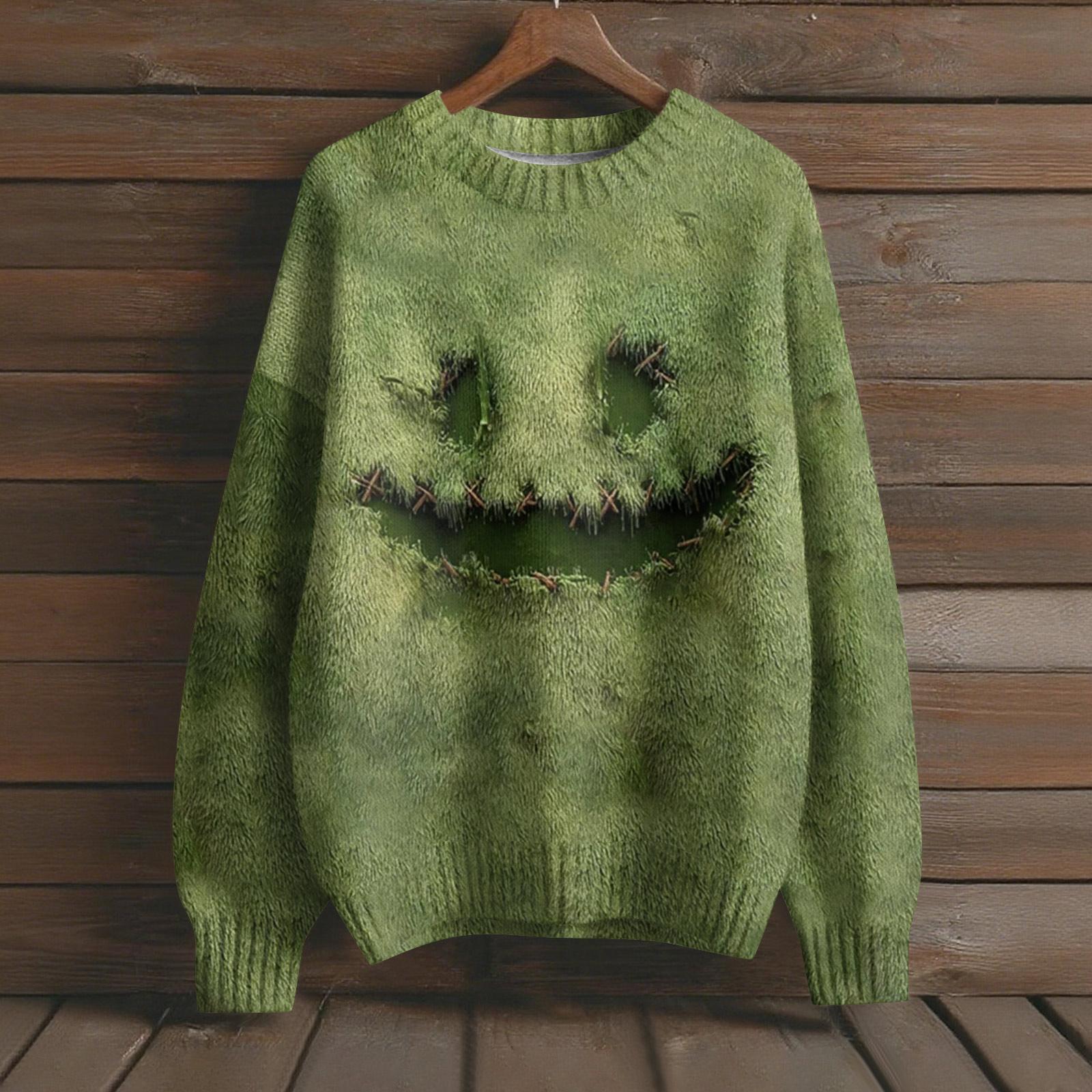 

Пуловеры с длинным рукавом для женщин, с круглым вырезом, повседневные, милые, с принтом, вязаные, оверсайз S зелёный