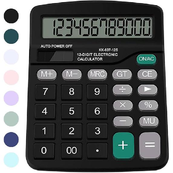 Office Desk Calculator - Dual Power Simple Financial Calculator with Big Button Large Display for Office, Home & School (Black)