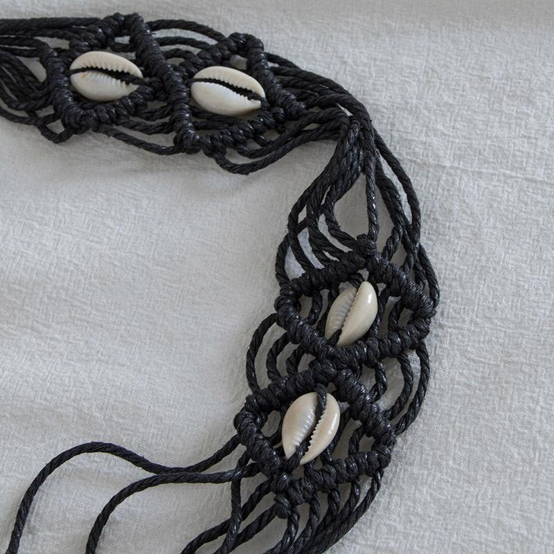 Bohemian Round Buckle Wax Rope Knitted Ethnic Style Handmade Shell Women's Belt Casual Vacation Style Waist Rope